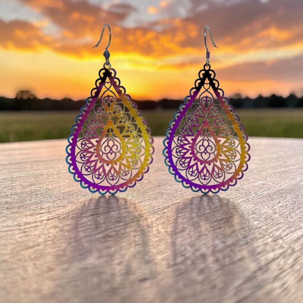 Rainbow Titanium Teardrop Earrings #2051